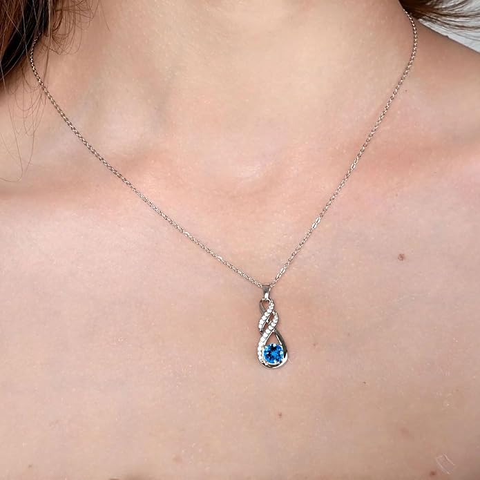 Birthstone Necklaces for Women 925 Sterling Silver Infinity Pendant Created Gemstone Jewelry for Her, 16"+2"