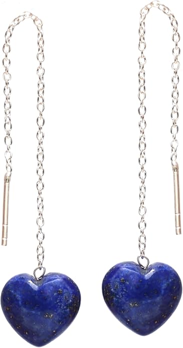 Gemstone Heart Shaped Threader Earrings in 925 Sterling Silver, Pull Through Adjustable, Versatile & Trendy, Perfect Valentine's Gift for Women, Choice of Gemstone Available
