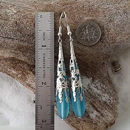 Handmade Sea Glass Earrings, Hawaiian Jewelry for Women, Long Teardrop Earrings Beach Jewelry, Sea Glass Jewelry For Women Birthday Gift For Her