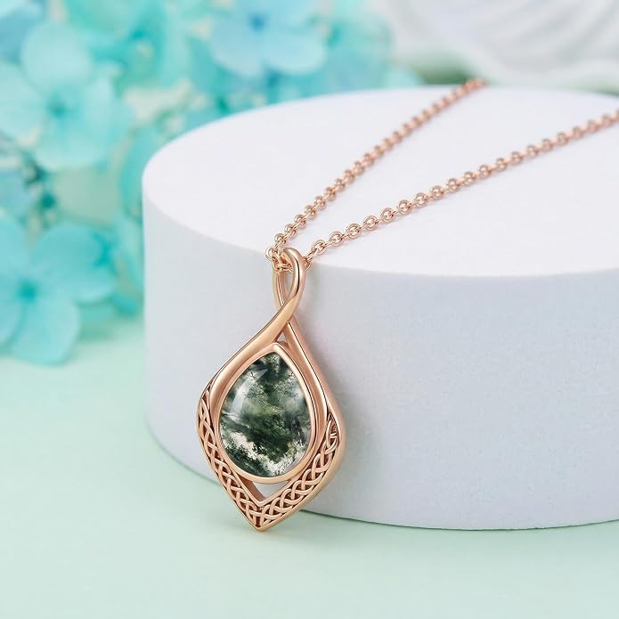 PELOVNY Celtic Knot Necklaces for Women 925 Sterling Silver Gemstone/Birthstone Teardrop Infinity Necklace Irish Celtic Pendant Jewelry Gifts for Mom Daughter Wife