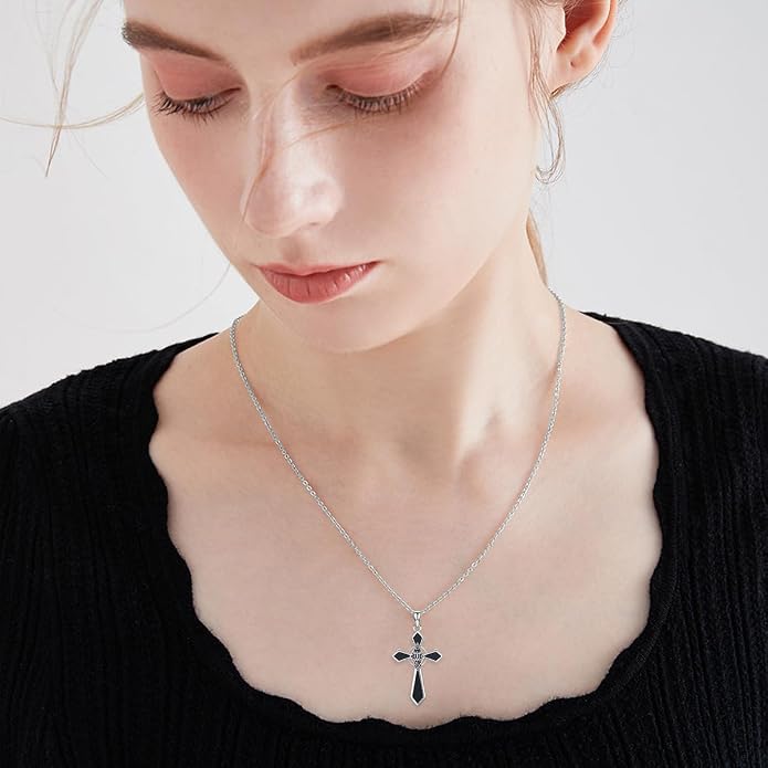 Cross Necklace for Women 925 Sterling Silver Crucifix Pendant Christian Cross Jewelry for Women Men
