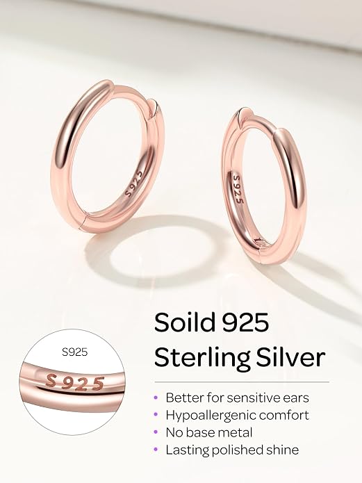 ChicSilver Sterling Silver Hoop Earrings for Women Hypoallergenic 925 Sterling Silver Huggie Earrings for Women Dainty Earring (8/10/12/14/16/18/20MM)