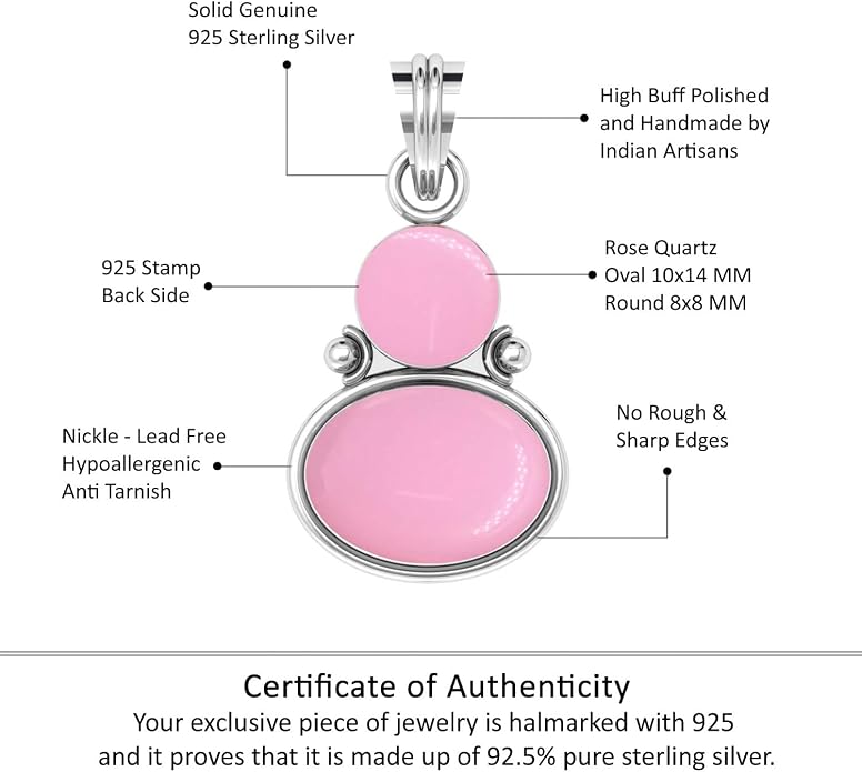Handmade Genuine 925 Sterling Silver Pendant Necklace Natural Gemstone Crystal, Lapis, Onyx, Amber Oval Round Boho Jewelry For Women
