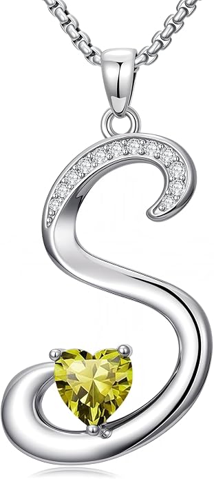Birthday Gifts for Women Alphabet A to Z Initial Birthstone Pendant Necklaces for Women - 18k White Gold Plated Personalized Name Jewelry Anniversary Graduation Gifts for Wife Her Daughter Girlfriend(with Gift Box)