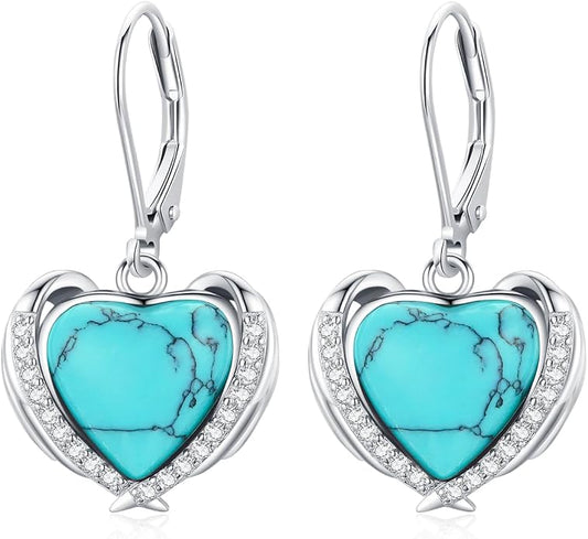 BDL Genuine Turquoise Jewelry for Women, Sterling Silver Earrings and Necklaces for Women, Leverback Dangle Drop Earrings Jewelry