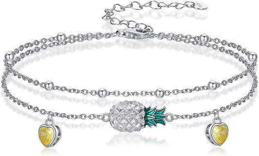 Ankle Bracelets for Women, 925 Sterling Silver Infinity/Heart/Pineapple/Butterfly/Turtle/Evil Eye/Sand Dollar Anklets Waterproof, Christmas Birthday Bracelet Anklets Jewelry Gift Adjustable