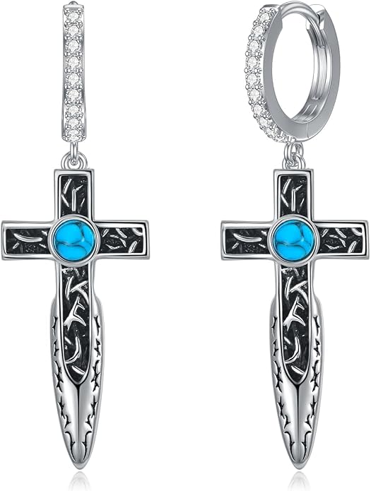 PELOVNY Abalone/Turquoise/Black Onyx/Lapis Lazuli/Axolotl/Bee/Dragonfly/Sun/Cross/Sword/Wolf/Map/Golf Earrings S925 Sterling Silver Dangle Earring Teardrop Jewelry for Women Birthday Christmas Gifts