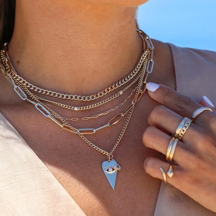 Natural Freshwater Baroque Pearl Necklace 14K Gold Plated Dainty Choker Necklace for Women Girls Snake Chain/Cuban Link/Paperclip/Ball Beaded Chain/Tennis Chain Fashion Jewelry for Gift