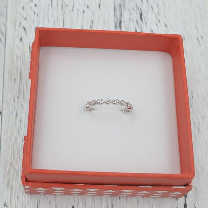 espere Milgrain Marquise & Round Cubic Zirconia Half Eternity Ring Stacking Infinity Wedding Band Sterling Silver 925 Size 3.5-10.5 3 Colors Available Half