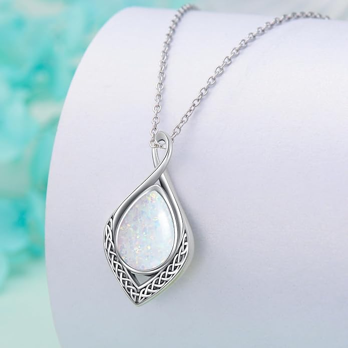 PELOVNY Celtic Knot Necklaces for Women 925 Sterling Silver Gemstone/Birthstone Teardrop Infinity Necklace Irish Celtic Pendant Jewelry Gifts for Mom Daughter Wife
