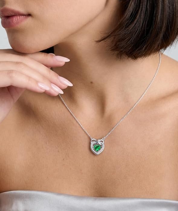 Trendy Dainty Infinity Birthstone Necklace, Dancing Heart 18K White Gold Plated 925 Sterling Silver Heart Necklace, Romantic Love Jewelry Graduation Gifts for Women Her