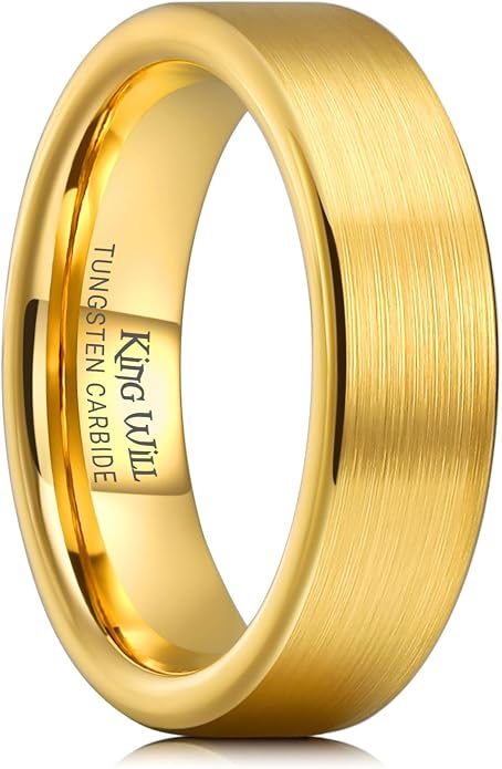 King Will Basic Gold/Rose Gold/Brown Plated Tungsten Wedding Band for Men/Women, 2mm/4mm/6mm/8mm/10mm/12mm Width Band Rings, Pipe Cut Matte Brushed Finish Cigar Band Ring Comfort Fit