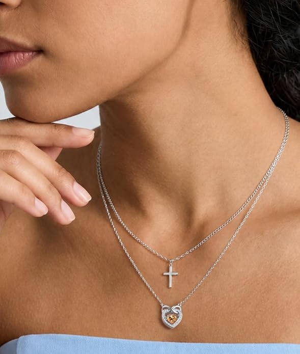 Trendy Dainty Infinity Birthstone Necklace, Dancing Heart 18K White Gold Plated 925 Sterling Silver Heart Necklace, Romantic Love Jewelry Graduation Gifts for Women Her