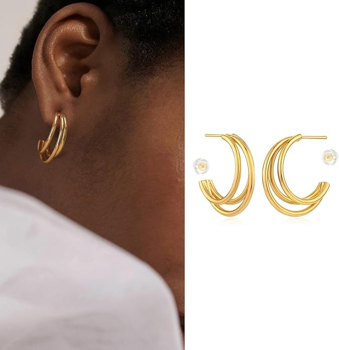 MYEARS Women Hoop Earrings Gold 14K Gold Filled Small Simple Handmade Hypoallergenic Everyday Illusion Jewelry