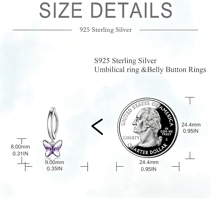 Dangle Clicker Belly Button Ring for Women Surgical Sterling Silver Belly Ring Simple Reverse Navel Rings Body Jewelry