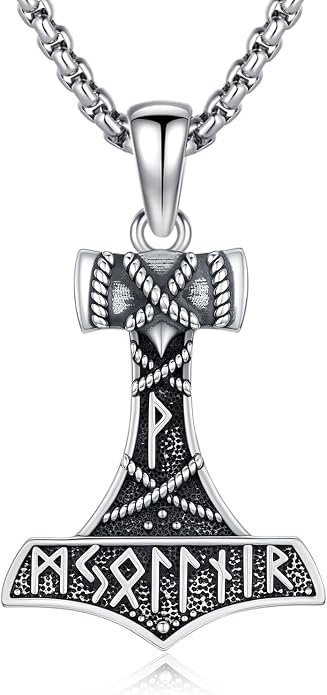 Viking Necklace for Men 925 Sterling Silver Norse Mythology Talisman Jewelry Gifts with 22"+2" Rolo Chain