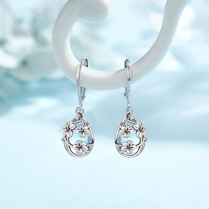 Flower Earrings 925 Sterling Silver Flower Teardrop Leverback Dangle Earrings Jewelry Gifts for Women Girls
