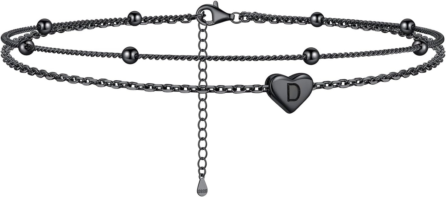 ChicSilver Sterling Silver Anklets for Women 925 Ankle Bracelets for Women Layered Heart Anklet With Beaded Anklets for Women