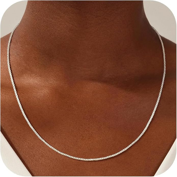 925 Sterling Silver Box Chain Necklace for Women - 1mm/1.5mm/2mm Italian Chains Jewelry Gifts for Women Mom Girlfriend 16 18 20 22 Inch