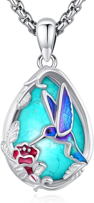 Turquoise/Amethyst/Moonstone/Black Onyx Tree of Life Necklace for Women Hummingbird Necklaces White Gold Plated Copper Jewelry