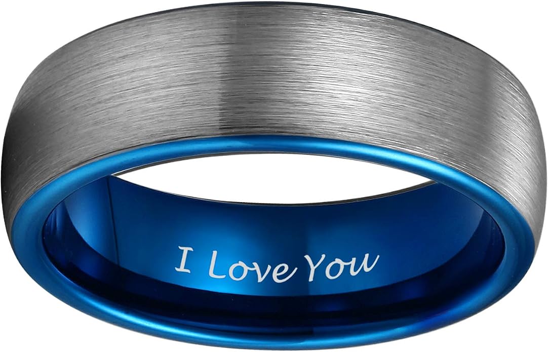 TRUMIUM 4mm 6mm 8mm Tungsten Ring Wedding Band for Men Women Engraved I Love You Matte Brushed Comfort Fit Size 4-15