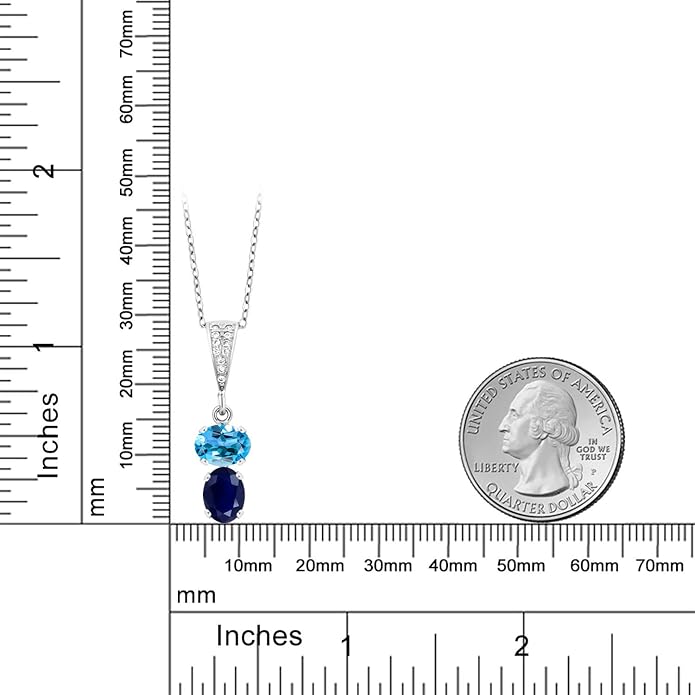 Gem Stone King 2-Stone Gemstone Birthstone Pendant Necklace for Women in 925 Sterling Silver | Oval 8x6MM | 18 Inch Silver Chain | Fine Jewelry for Her Mom Wife