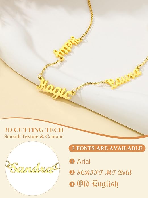 Custom4U Custom Name Necklace for Women, Personalized 1-5 Name Necklace, Sterling Silver/Stainless Steel 14K Gold Plated Nameplate Necklaces, Gift for Mom Wife Anniversary Birthday with Box