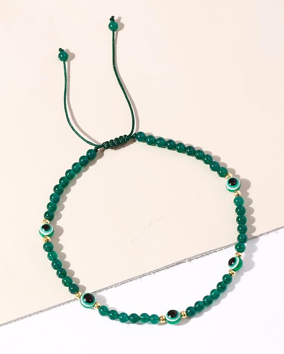 4mm Agate Beaded Anklet Evil Eye Protection Beach Foot Jewelry