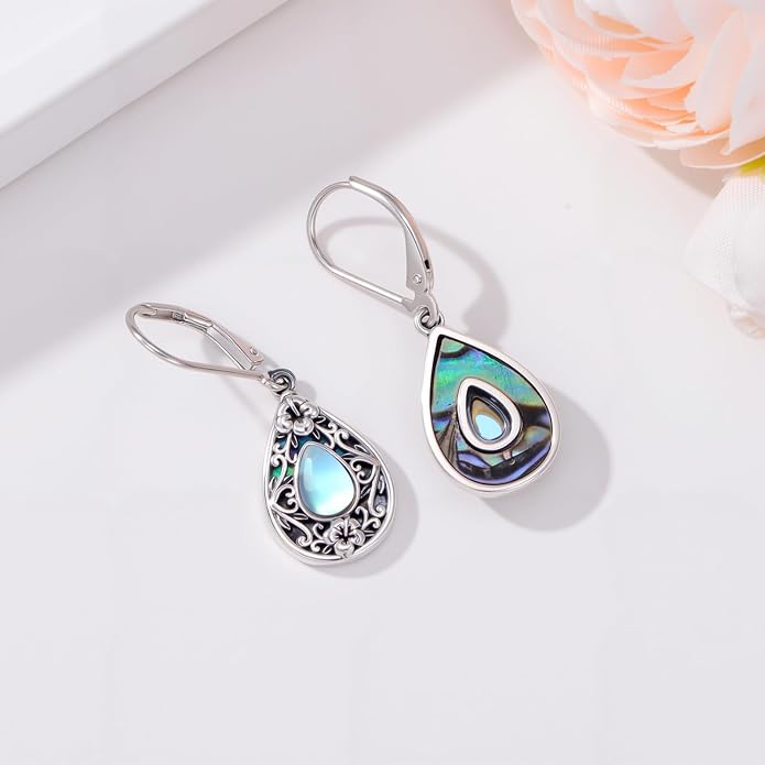 Flower Earrings 925 Sterling Silver Flower Teardrop Leverback Dangle Earrings Jewelry Gifts for Women Girls