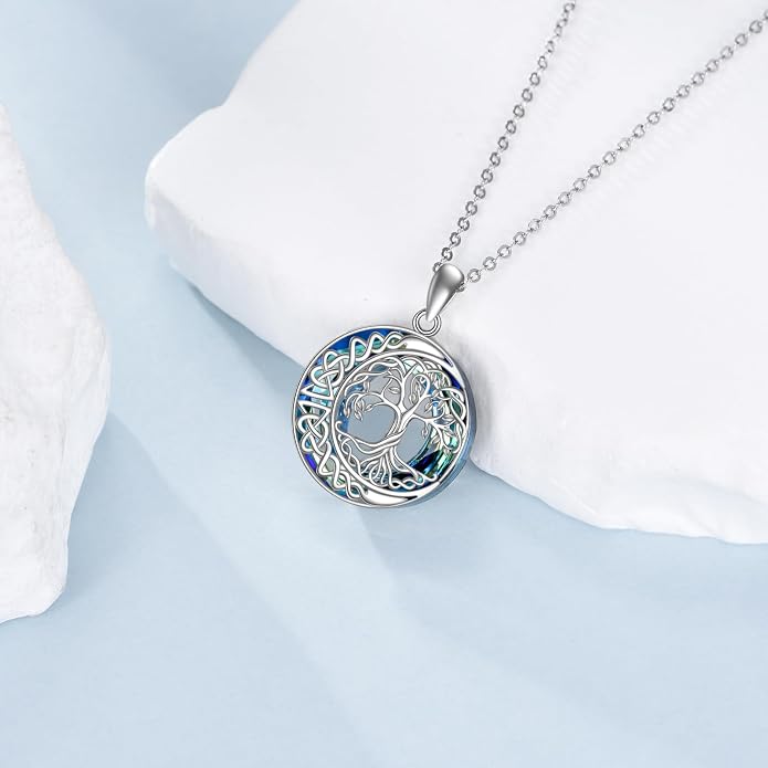 POPLYKE Tree of Life Necklace for Women Sterling Silver Celtic Knot Family Tree With Blue/Purple/Volcano Crystal Irish Gifts for Mom Wife Birthday Christmas
