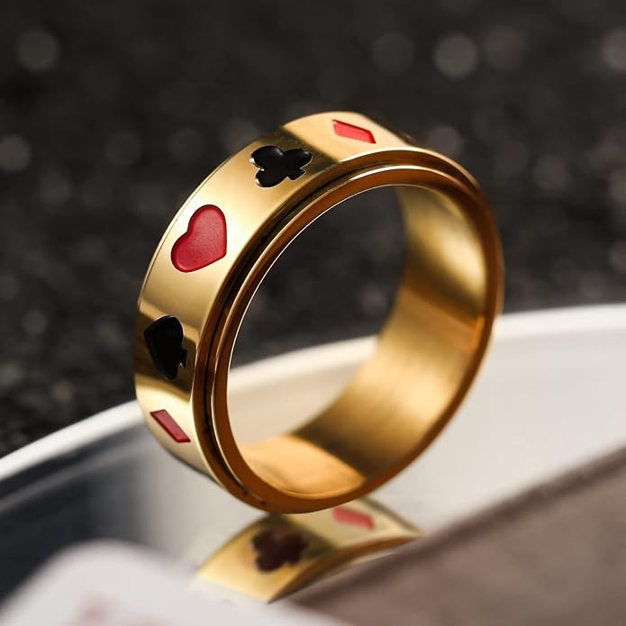 King Will 6mm 7mm 8mm Silver Black Stainless Steel Ring Spinner Ring Anxiety Relief Wedding Ring For Men Women Forest Elk Deer Family/Moon Star/Skull Head/Evil Eye/Poker Pattern Size 7-14