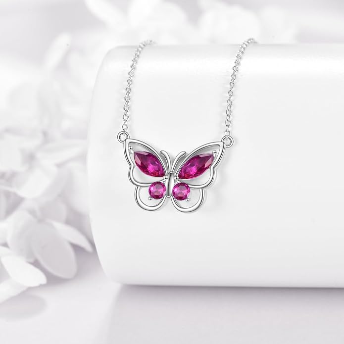 Butterfly Necklace for Women 925 Sterling Silver Crystal Butterfly Pendant Birthstone Amethyst Jewelry Gift