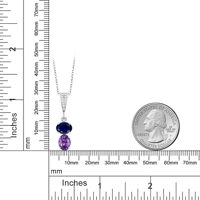 Gem Stone King 2-Stone Gemstone Birthstone Pendant Necklace for Women in 925 Sterling Silver | Oval 8x6MM | 18 Inch Silver Chain | Fine Jewelry for Her Mom Wife