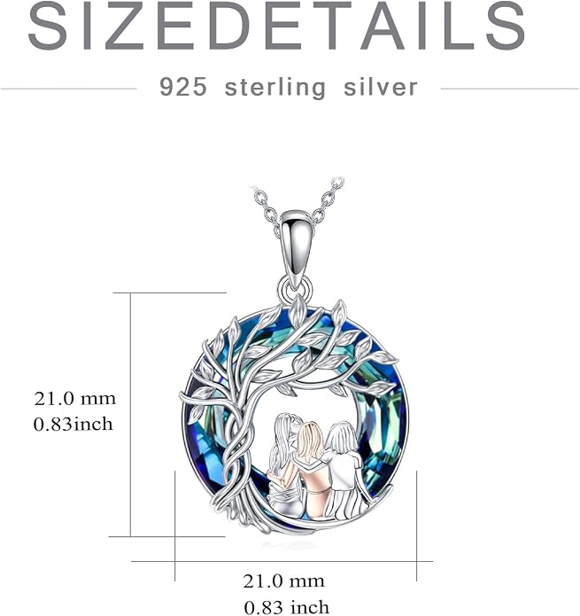 Sisters Necklace Sterling Silver Always My Sister Forever My Friend Jewelry Tree of Life Palm Trees Necklace for Women Female Friendship Jewelry