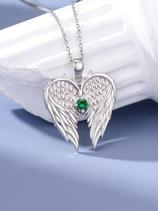 Dorunmo Guardian Angel Wing Pendant Birthstone Heart Necklace Birthday Jewelry Gifts for Women Mom Wife Daughter