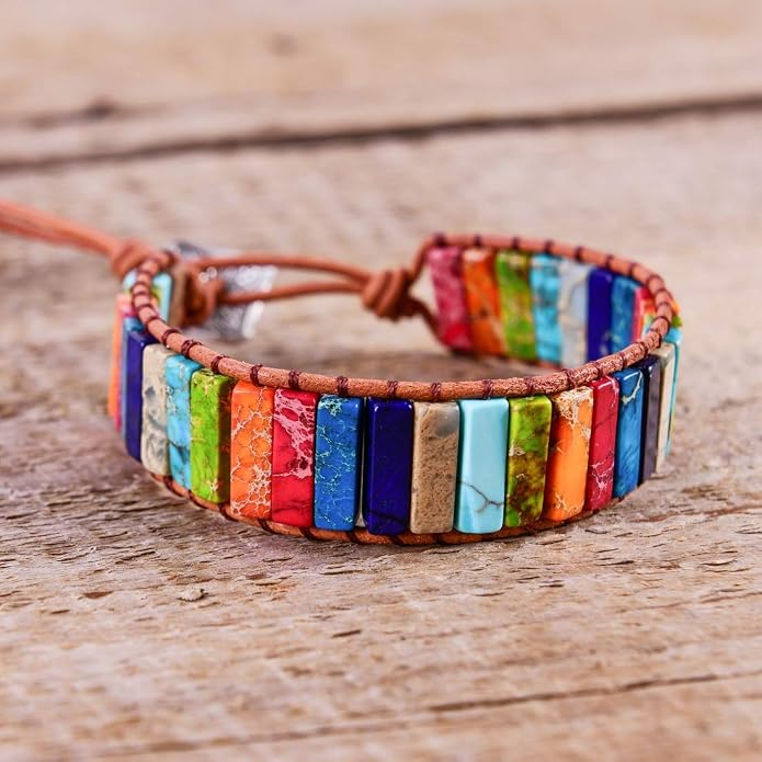YGLINE Boho Handmade Wrap Leather Tube Crystal Stone Bracelet for Women