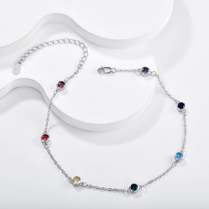 MEDWISE Sterling Silver Chakra Anklet 7 Chakra Beach Anklet Bracelet Link Chain Ankle Bracelet Gift for Women
