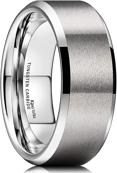 King Will Tungsten Men's Wedding Ring - Available in 6mm to 10mm, Black/Silver, Matte Finish, Beveled Polished Edge, Comfort Fit