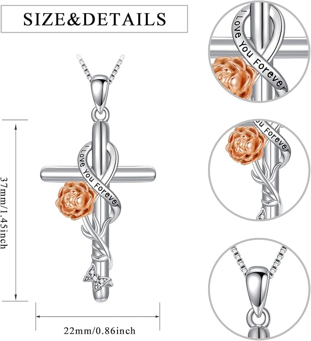 Cross Necklace for Women 925 Sterling Silver I Love You Necklace Religious Jewelry with Gift Box for Mother Daughter