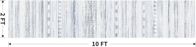 2x10 Runner Rug Machine Washable Non Slip Area Rug Distressed Neutral Moroccan Boho Rug Ultra Soft Floor Runners for Hallways for Entryway Laundry Room Kitchen, Blue