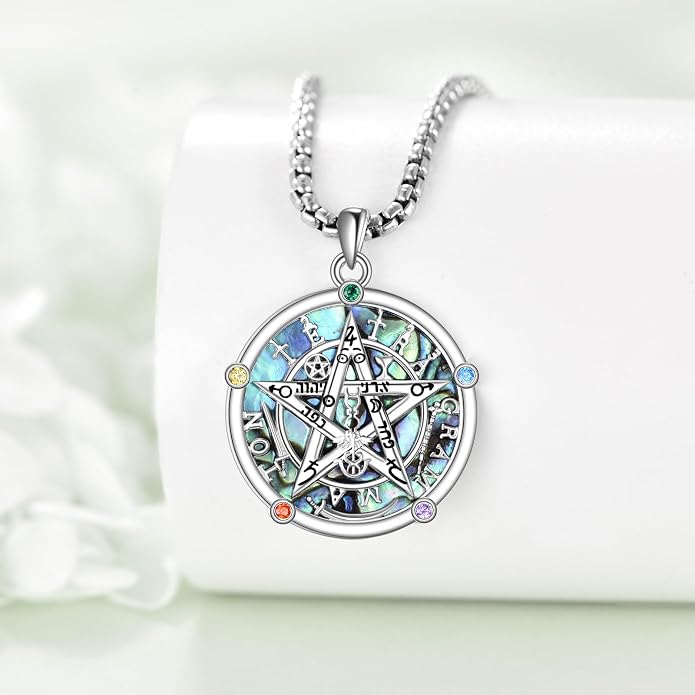 Birthstone Pentagram Necklace for Women 925 Sterling Silver Pentacle Daisy Pendant Pentacle Jewelry Birthday Gifts