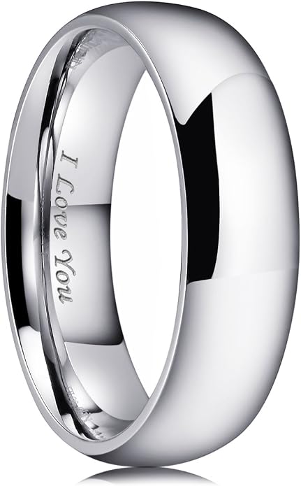 King Will 316L Stainless Steel Wedding Band for Men Women-2-8mm Width Wedding Ring in Black/Sliver/Gold Plated Laser I Love You High Polished Dome Style Promise Ring Comfort Fit Size 4-15