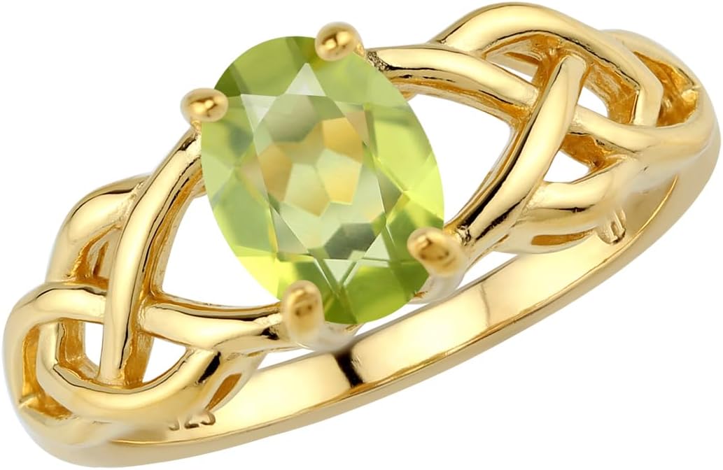 Silvershake 8X6mm Oval Shape Birthstone Gemstone Antique Finishing or Yellow Gold Plated 925 Sterling Silver Celtic Knot Weave Solitaire Ring Jewelry for Women