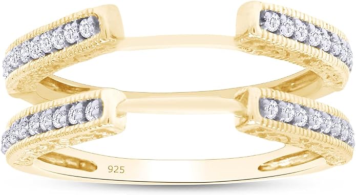 AFFY Engagement Wedding Ring for Women, Cathedral Ring Guard Enhancer With Lab Grown Diamond Or White Cubic Zirconia Ring In 14K Gold Over Sterling Silver