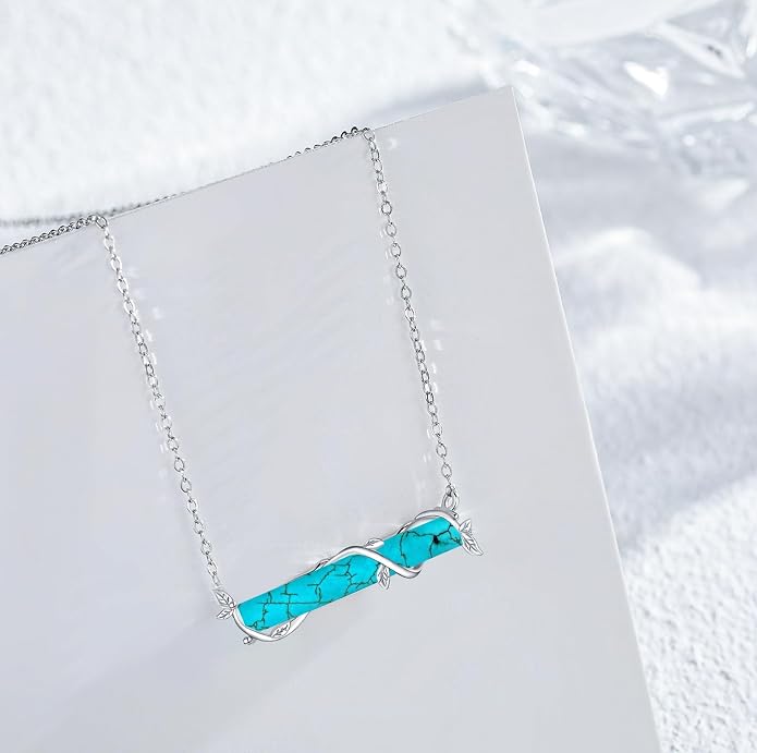 Bar Opal Leaf Necklace For Women S925 Sterling Silver White Opal Pendant with Leaf Charm Bar Pendant Jewelry Gift For Mom Daughter Wife