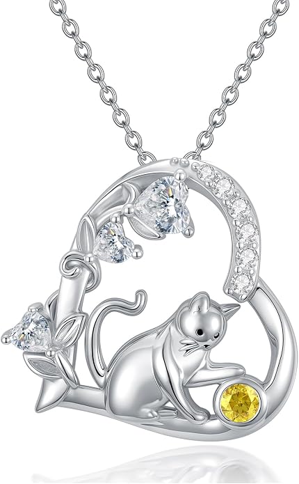 PELOVNY Teddy Bear Necklace for Women 925 Sterling Silver Bear/Highland Cow/Fox/Cat/Axolotl Birthstone Necklace Christmas Birthday Jewelry Gifts for Mom Daughter Wife Sister