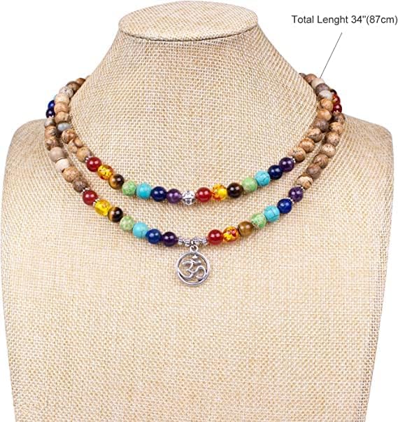 108 Mala Beads Necklace 7 Chakra Tree of Life Pendant Prayer Buddha Bracelets Healing Stone Yoga Men Women Jewelry