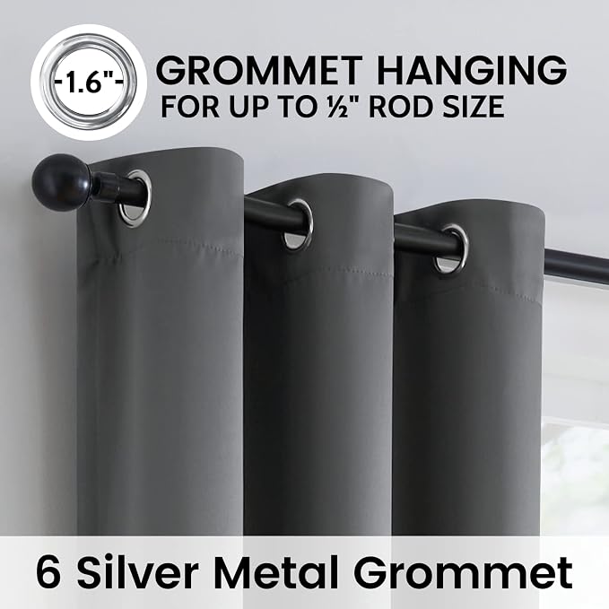 SimpleHome Grey 100% Blackout Curtains Room Darkening Living Room 63 Inch | Curtains for Bedroom,Thermal Insulated Grommet Window Drapes,Curtains for Living Room with Black Back,42 x 63 Inch,2 Panels