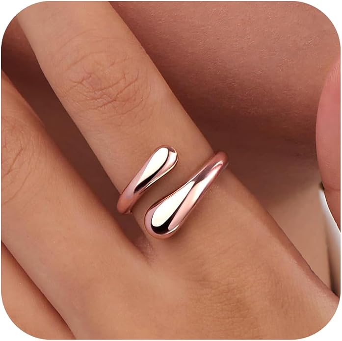 Non Tarnish Gold Chunky Rings for Women, 14K Gold Plated Statement Dome Rings Stacking Silver, Adjustable Mens Eternity Wedding Band Mixed Metal Jewelry Size 3-13