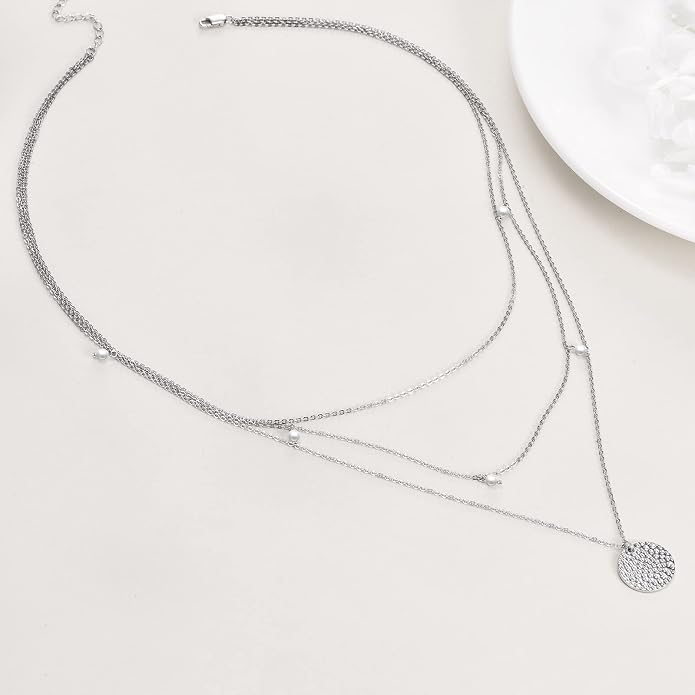 MONGAS Boho Layered Necklace Sterling Silver Triple 3 Stacked Vertical Bar Triangle Long Layering Necklaces Christmas Jewelry Gifts for Women